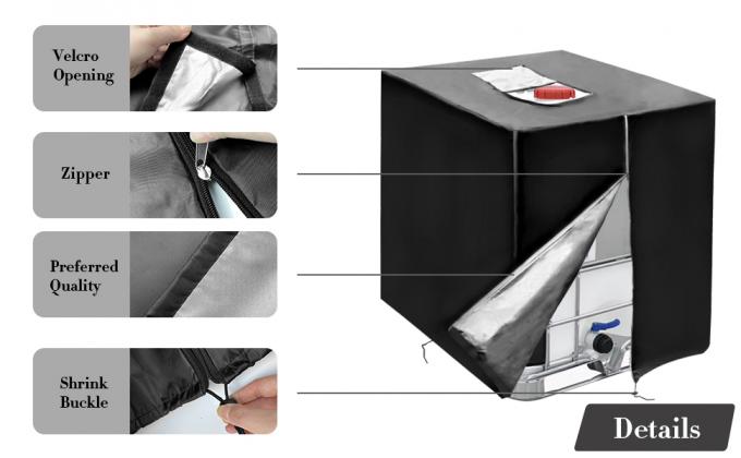 غطاء حمل IBC بسحاب، 275 جالون 1000 لتر خارجي IBC Tote ظلة 210D غطاء قماش أكسفورد مقاوم للماء ومقاوم لأشعة الشمس 1