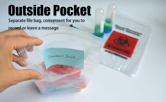 أكياس العينات الحيوية، 100 قطعة 6 × 9 بوصة / 15 × 25 سم مع الطباعة البيولوجية الحمراء شعار، زيبلوك أعلى أكياس العينات خارج الجيب 0