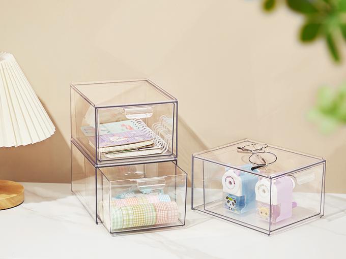أدوات تنظيم المكياج القابلة للتراص أدوات تخزين الحمام الاكريليك عالية 4.4' صندوق تخزين مستحضرات التجميل للفخامة 0
