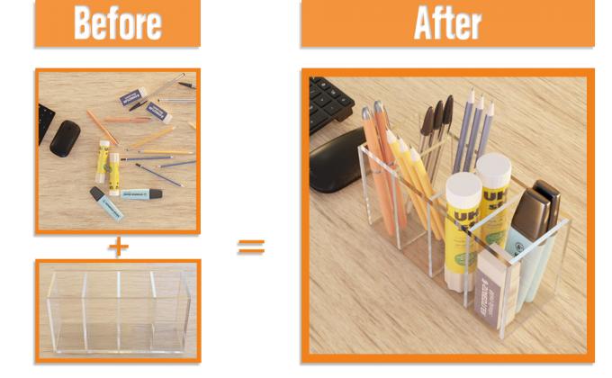 حامل قلم أكريليك 4 حجرات حامل قلم رصاص واضح منظم مكياج حامل فرشاة 2