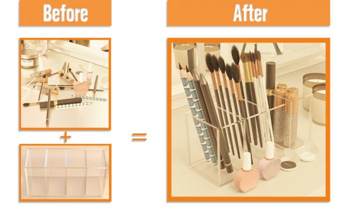 حامل قلم أكريليك 4 حجرات حامل قلم رصاص واضح منظم مكياج حامل فرشاة 3