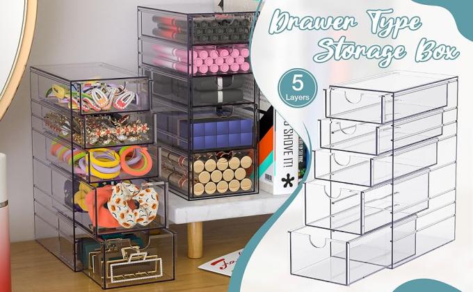 حاويات واضحة لترتيب ملحقات الشعر، صندوق منظم ملحقات الشعر البلاستيكي مع 5 درجات، ملحقات الشعر 0