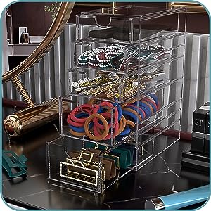 حاويات واضحة لترتيب ملحقات الشعر، صندوق منظم ملحقات الشعر البلاستيكي مع 5 درجات، ملحقات الشعر 4