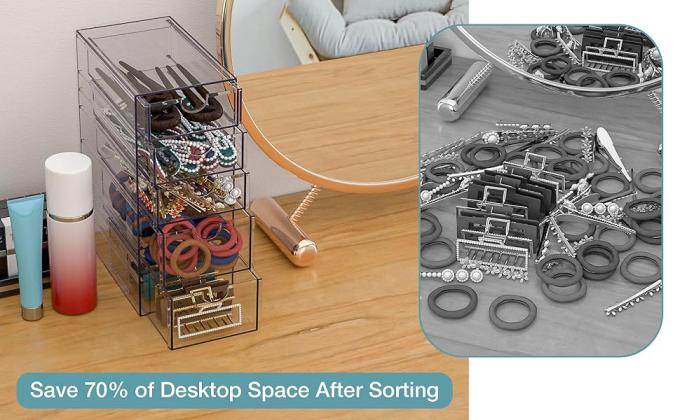 حاويات واضحة لترتيب ملحقات الشعر، صندوق منظم ملحقات الشعر البلاستيكي مع 5 درجات، ملحقات الشعر 5