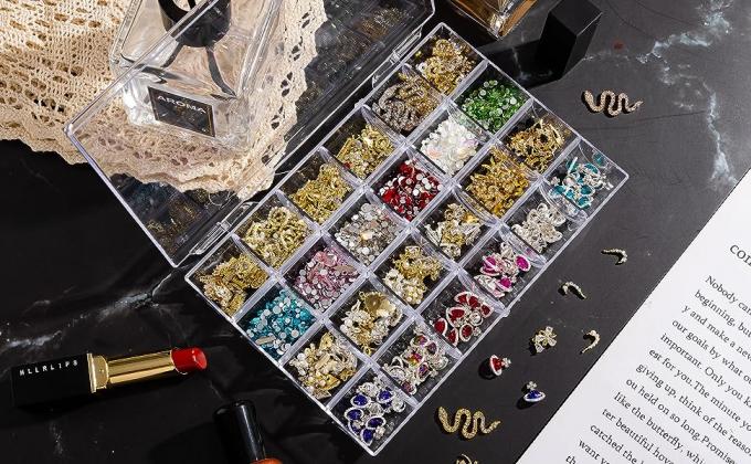 حاوية زينة فن الأظافر البلاستيكية، صندوق منظم بلاستيكي شفاف، حاوية تخزين واضحة صندوق المجوهرات 5