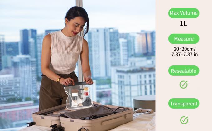 أكياس الزيبر ذات الحجم الربع - أكياس تجميل واضحة مع خيط مغلق ثلاثي ضد التسرب للسوائل والمكياج - حجم سفر محمول 0