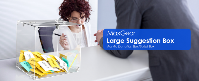 صندوق التبرعات الأكريليك، 9.8 "x 9.8" x 9.8 "صندوق الاقتراع الكبير، صندوق الاقتراح مع القفل - صندوق التعليق الكبير - المال الواضح 0