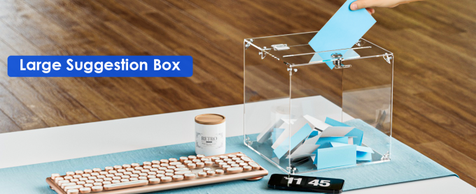 صندوق التبرعات الأكريليك، 9.8 "x 9.8" x 9.8 "صندوق الاقتراع الكبير، صندوق الاقتراح مع القفل - صندوق التعليق الكبير - المال الواضح 1