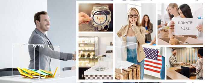 صندوق التبرعات الأكريليك، 9.8 "x 9.8" x 9.8 "صندوق الاقتراع الكبير، صندوق الاقتراح مع القفل - صندوق التعليق الكبير - المال الواضح 7