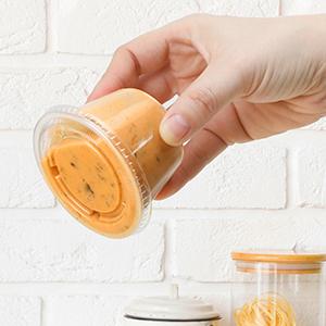 أكواب الحصص مع أغطية، حاويات بلاستيكية صغيرة مع أغطية، أكواب صوفل قابلة للترتيب الصلبة، أكواب شوت الهلام، الصلصة 3
