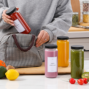 زجاجات عصير مع 2 قشرة و 2 غطاء في ثقب 16 أوز أوعية شرب السفر ، أكواب المياه مع أغطية سوداء محكمة 10