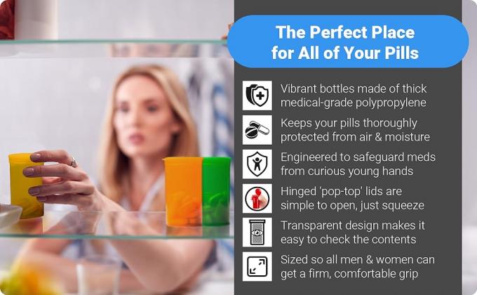 زجاجات حبوب منع الحمل الفارغة مع أغطية - زجاجات 30 درامية محصنة - حاوية الأدوية الموصوفة - للأعشاب ، الحلوى 4