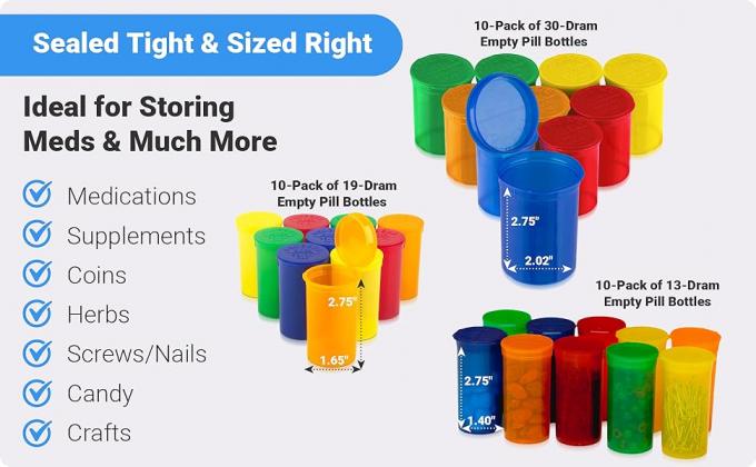 زجاجات حبوب منع الحمل الفارغة مع أغطية - زجاجات 30 درامية محصنة - حاوية الأدوية الموصوفة - للأعشاب ، الحلوى 5