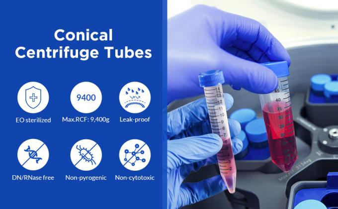 أنابيب الطرد المركزي 15 مل، أنابيب مخروطية عقيمة 50 PCS، البولي بروبلين، أغطية المسمار ضد التسرب، حاوية بلاستيكية 0