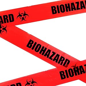 شريط تحذير من المخاطر البيولوجية مع بصمة سوداء ، أسطورة "Biohazard" (مع الشعار) ، 55 ياردة الطول × 2" العرض ، 3" قطر النواة 1