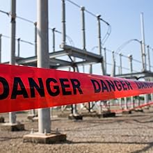 شريط تحذير من المخاطر البيولوجية مع بصمة سوداء، الأسطورة "خطر البيولوجية - خطر البيولوجية" 55 ياردة. الطول &times; 2" العرض 8