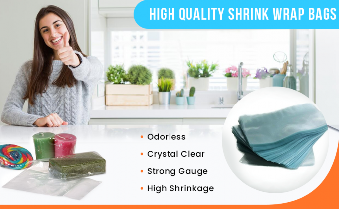 أكياس التغليف القابلة للتقلص، مواد PVC متقلصة الحرارة 100 حزمة 8 × 10 بوصة أكياس قنابل الاستحمام، قضبان الصابون 0