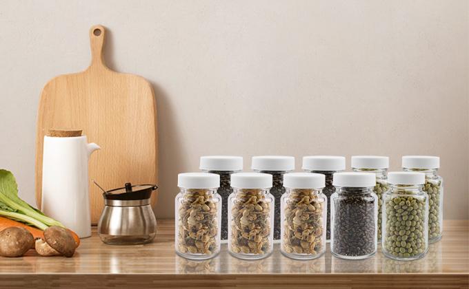 زجاجية عصير شوت زجاجات مع أغطية - 8 حزمة 3.5 أوقية صغيرة واضحة قابلة لإعادة الاستخدام مع أغطية لتخزين العصير المشروبات 6