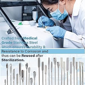 فولاذ المقاوم للصدأ المختبر المجهري الكأس نصف مستديرة ملعقة سباتولا عينة مع عقدة الفينيل (9 ") الفولاذ المقاوم للصدأ المختبر المجهري 2