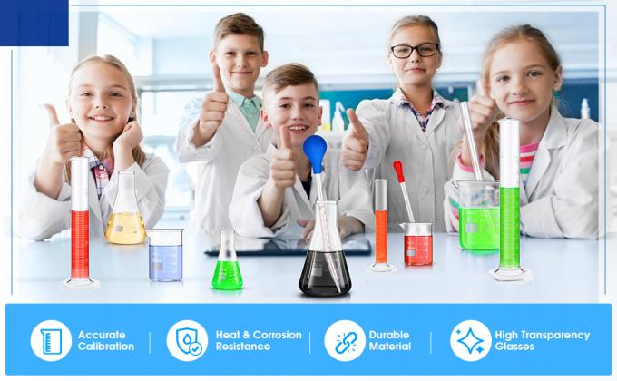 مجموعة أدوات زجاج المختبر 3 أكواب زجاجية 3 أكواب إيرلنماير 3 أسطوانات قياس تدريجية 6