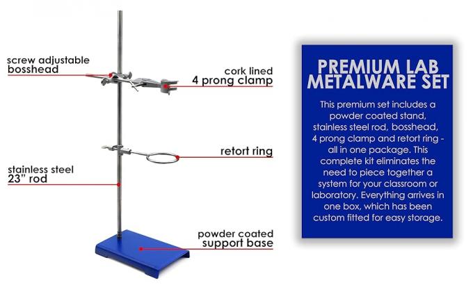 مجموعة الدوائر الصلب المقاومة للكيماويات - دعم الدوائر المختبرية مع المقبض - 8 بوصة × 5 بوصة قاعدة، 24 بوصة عصا 0