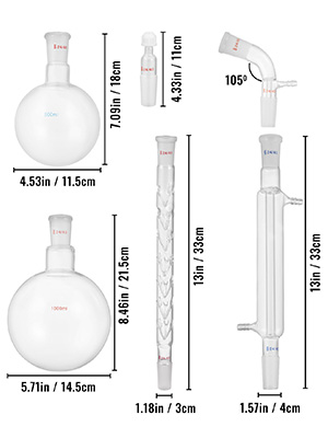 أدوات المختبر الزجاجية 24/40 الكيمياء الزجاجية 32PCS الكيمياء المختبر الزجاجية مجموعة التقطير 8