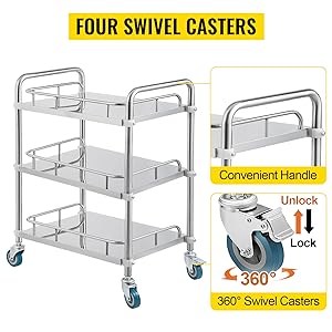 عربة المختبر 3 الرفوف الرف عربة الفولاذ المقاوم للصدأ عربة طعام أدوات طب الأسنان عربة عجلة تجارية دوللي 2
