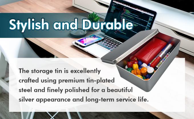 أغطية صناديق القصدير الفضية المعدنية - حاويات كبيرة، حامل للحفاظ على مفاتيح السيارة، الكوكيز، صندوق القلم الرصاص، 8.2 X 4.7 X 2.4 بوصة 3