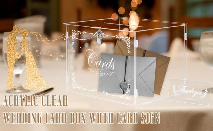 علبة بطاقة الزفاف الأكريليك صندوق المال البريد صندوق هدية حامل، صندوق بطاقة واضحة الكتب الكبيرة مظروف صناديق مع القفل والفتح 0