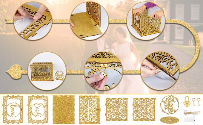 حامل صندوق نقود الزفاف مع علامة، كبير خشب روستيكي خشب DIY غلاف بطاقة هدية صناديق الظل مع فتحة القفل 6