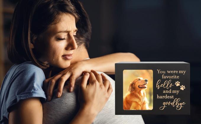 حاويات تذكارية للحيوانات الأليفة لرماد الكلاب أو القطط، حاويات حرق جنازة خشبية كبيرة مع إطار صورة، تذكارات تذكارية 4