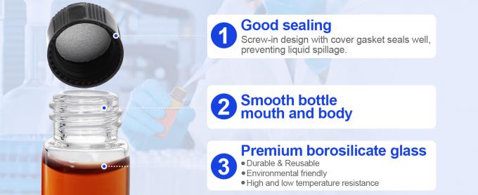 أقراص زجاجية مع غطاء المسمار، زجاجات عينة سائل واضحة، أقراص تخزين المختبر / السفر للزيوت الأساسية، العطور 2