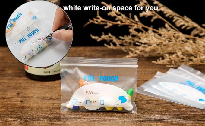 حقيبة حبوب منع الحمل - (4" X 2.75") سمك هو 6 مل، حقيبة حبوب منع الحمل البلاستيكية تحمل فيتامينات، المكملات الغذائية، الدواء 3