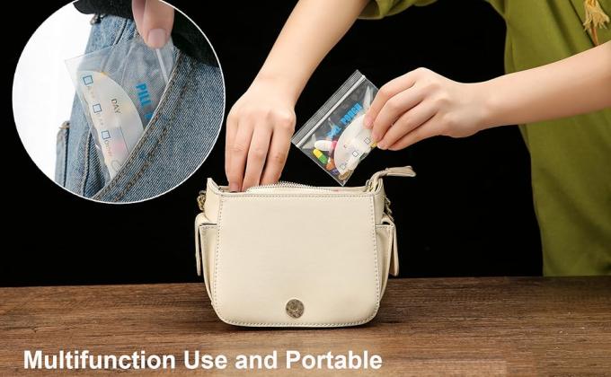 حقيبة حبوب منع الحمل - (4" X 2.75") سمك هو 6 مل، حقيبة حبوب منع الحمل البلاستيكية تحمل فيتامينات، المكملات الغذائية، الدواء 4