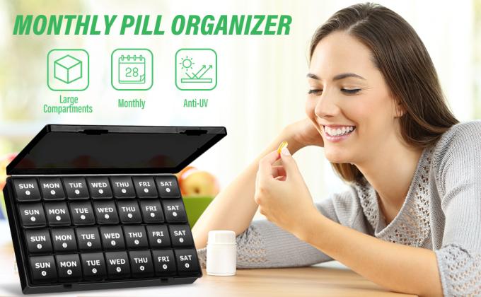 منظمة حبوب منع الحمل الشهرية الكبيرة، XL 4 أسابيع صندوق حبوب منع الحمل، حاويات حبوب منع الحمل منظمة حسب الأسبوع، حاوية حبوب منع الحمل الكبيرة 3