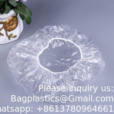 جودة  Disposable Shower Cap 21" Thickening Elastic Clear Bathing Cap Salon Hotel Traveling Plastic PE Shower Caps مصنع