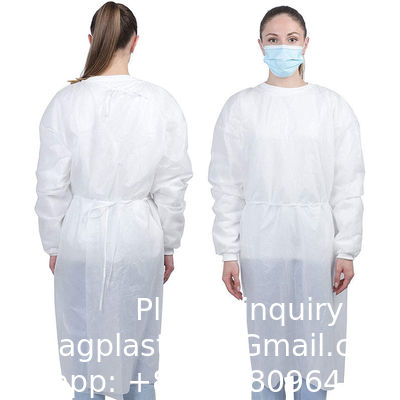 جودة  Manufacturer Non Woven Medical Protective Elastic Knitted Cuffs PP+PE Hospital Gowns Disposable Isolation مصنع