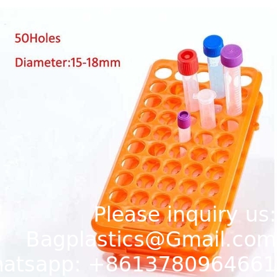 مختبر متعددة الوظائف PP جهاز الطرد المركزي 50 حفرة * 18mm أنبوب اختبار بلاستيكي رف حلقة السيليكون