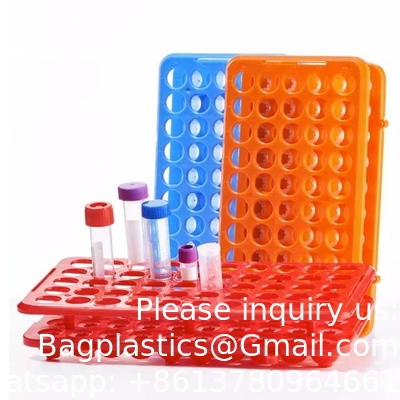 مختبر متعددة الوظائف PP جهاز الطرد المركزي 50 حفرة * 18mm أنبوب اختبار بلاستيكي رف حلقة السيليكون
