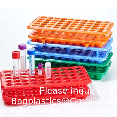 مختبر متعددة الوظائف PP جهاز الطرد المركزي 50 حفرة * 18mm أنبوب اختبار بلاستيكي رف حلقة السيليكون