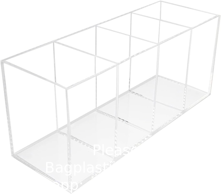 حامل قلم أكريليك 4 مقصورات، حامل قلم صافي منظم مكياج حامل فرشاة لمعدات مكتبية، مستحضرات التجميل