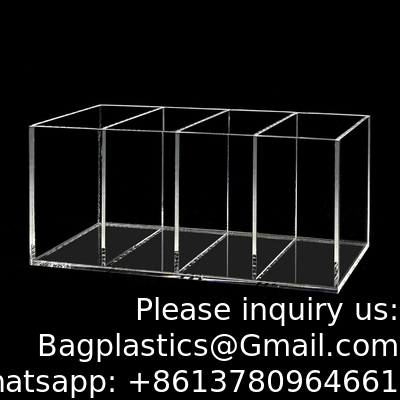 حامل قلم أكريليك 4 مقصورات، حامل قلم صافي منظم مكياج حامل فرشاة لمعدات مكتبية، مستحضرات التجميل