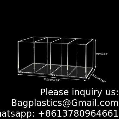 حامل قلم أكريليك 4 مقصورات، حامل قلم صافي منظم مكياج حامل فرشاة لمعدات مكتبية، مستحضرات التجميل
