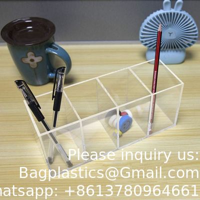 حامل قلم أكريليك 4 حجرات حامل قلم رصاص واضح منظم مكياج حامل فرشاة