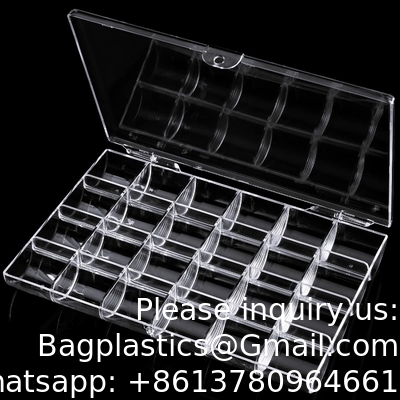 حاوية زينة فن الأظافر البلاستيكية، صندوق منظم بلاستيكي شفاف، حاوية تخزين واضحة صندوق المجوهرات