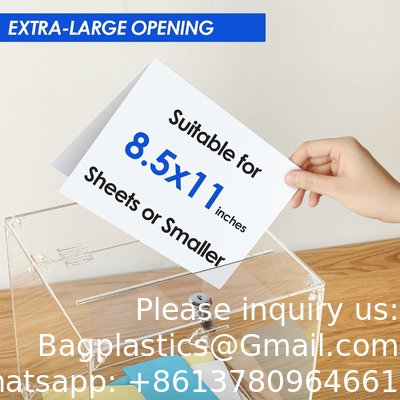 صندوق التبرعات الأكريليك، 9.8 &quot;x 9.8&quot; x 9.8 &quot;صندوق الاقتراع الكبير، صندوق الاقتراح مع القفل - صندوق التعليق الكبير - المال الواضح