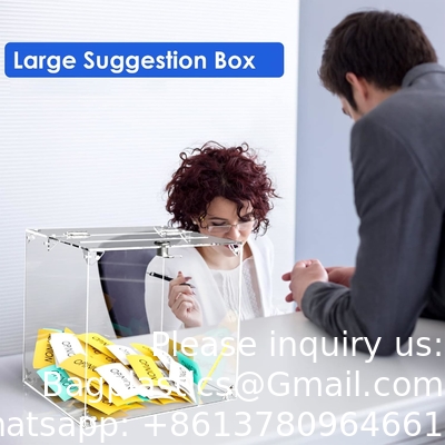 صندوق التبرعات الأكريليك، 9.8 &quot;x 9.8&quot; x 9.8 &quot;صندوق الاقتراع الكبير، صندوق الاقتراح مع القفل - صندوق التعليق الكبير - المال الواضح