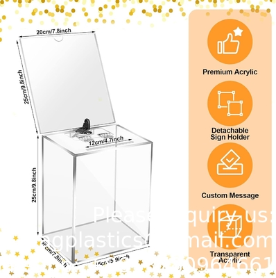 صندوق التبرعات الأكريليك، 9.8 &quot;x 9.8&quot; x 9.8 &quot;صندوق الاقتراع الكبير، صندوق الاقتراح مع القفل - صندوق التعليق الكبير - المال الواضح