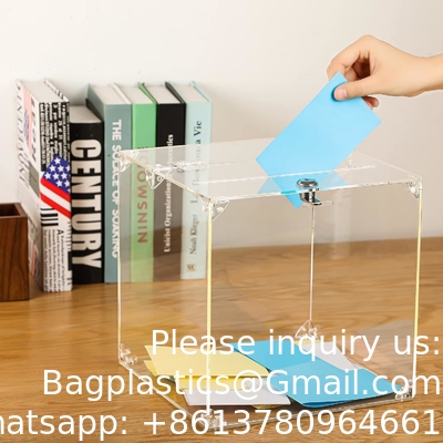صندوق التبرعات الأكريليك، 9.8 &quot;x 9.8&quot; x 9.8 &quot;صندوق الاقتراع الكبير، صندوق الاقتراح مع القفل - صندوق التعليق الكبير - المال الواضح