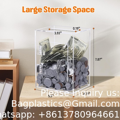 صندوق التبرعات الأكريليك، 9.8 &quot;x 9.8&quot; x 9.8 &quot;صندوق الاقتراع الكبير، صندوق الاقتراح مع القفل - صندوق التعليق الكبير - المال الواضح